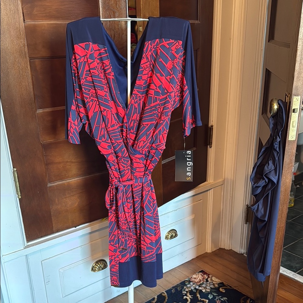 Sangria plus Size Red and Blue Abstract Dress. NWT